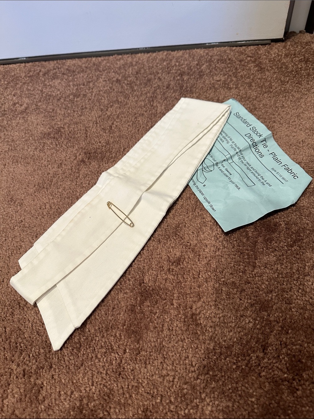 Plain Ivory Fabric Stock Tie with Safety Pin
